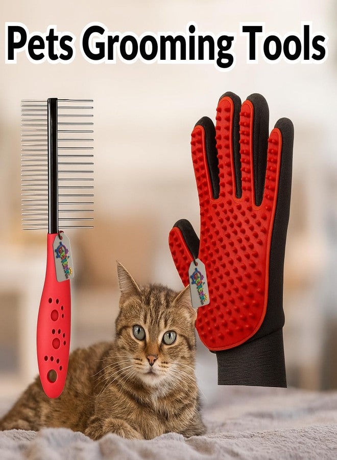 Western Era 2 in 1 Pet Bathing Grooming Combo for Dogs & Cats | Dual Side Metal Teeth Comb & Silicone Deshedding Glove | Loose Hair, Tangles, Dirt | Tick & Flea | All Breeds & Sizes (Random) - Image 2